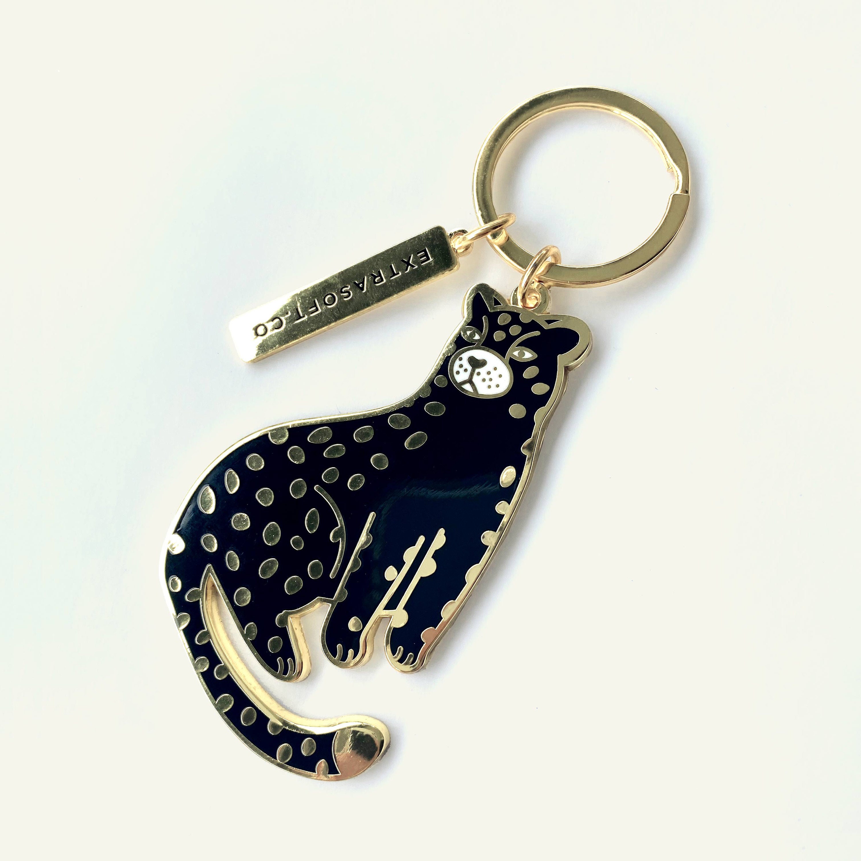 Black Leopard Keychain Gold Metal Keyring Big Cat Zoo Animal