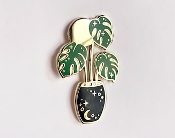 B-Grade * Celestial Monstera Enamel Pin | Gold Pin - Tropical Leaf - Plant Lover Gift - Deliciosa - Houseplant - Moon - Stars - Space Pin