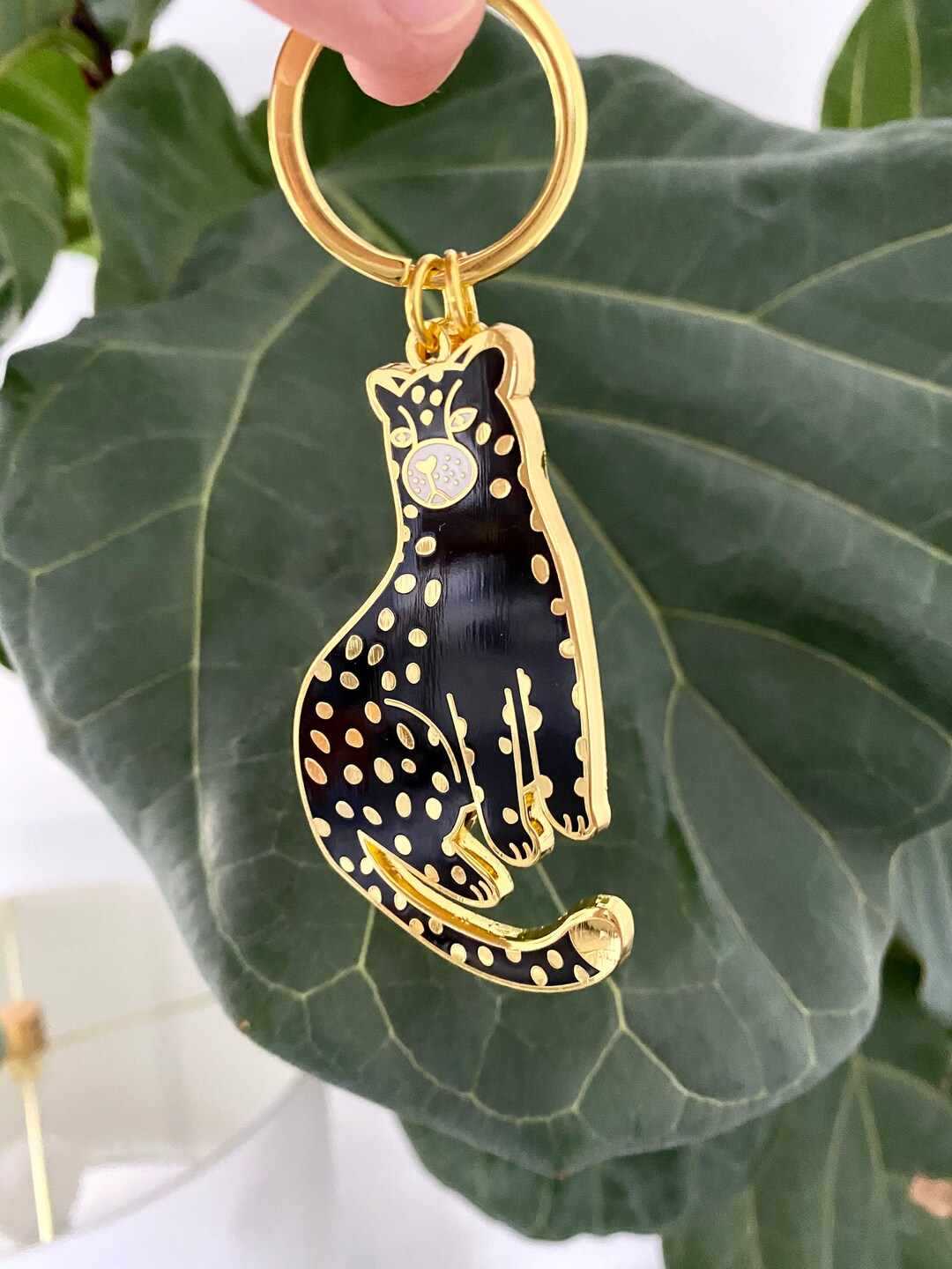 Black and Gold Leopard Keychain | Metal Keyring - Big Cat - Zoo Animal ...