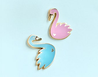 Swan Enamel Pin Set | Kawaii - Bird Jewelry - Animal Gift - Pin Badge - Cute - Pink - Blue - Wildlife Pin - BFF Gift - Birding - Friends