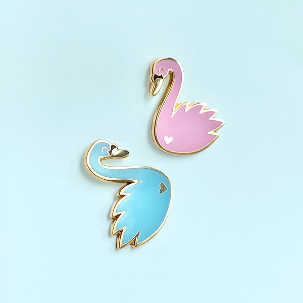 Swan Enamel Pin Set | Kawaii - Bird Jewelry - Animal Gift - Pin Badge - Cute - Pink - Blue - Wildlife Pin - BFF Gift - Birding - Friends