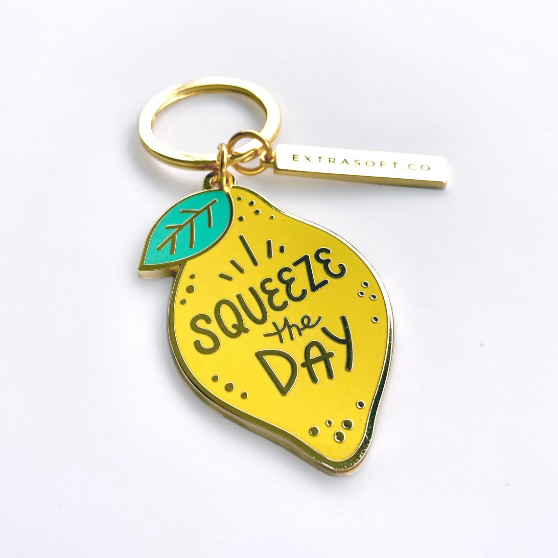 Lemon Keychain Gold Metal Keyring Spring Jewelry Etsy