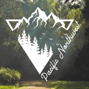 PNW Pacific North West  mountains and forest in a triangle | Decal Vinyl Sticker|Cars Trucks Vans Walls Laptop| Several Colors