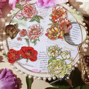 Vintage peony shiny flower PET tape sample | 100 cm loop