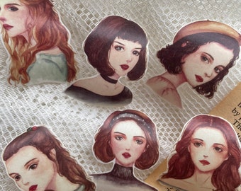 Washitape Girl stickers / 7 pieces cut out / scrapbook junkjournal sticker