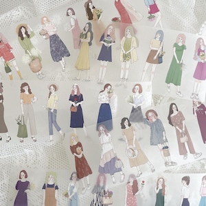 Mini Ragazze con fiori | nastro per tappi CAMPIONE | adesivi per album di diario