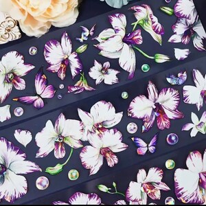 Purple white flower PET tape sample | scrapbook journaling stationery