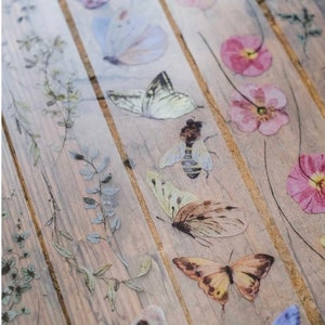 Regalos de Londres | Cañón de 120 cm | Muestra de cinta PET con campos llenos de mariposas | papelería de diario de álbum de recortes