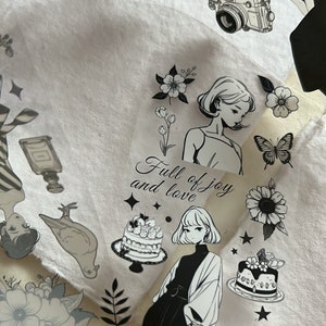 Campione di nastro PET per ragazza bianco nero stile vintage | Canna da 100 cm | nastro washi per diario creativo