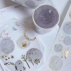 Rikka.stationery | moon birds stars WASHİ TAPE sample | 50 cm loop