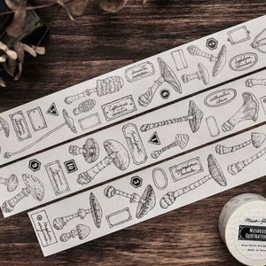 Miao Stelle Mushroom İllustration BLACK WASHİTAPE sample | 85 cm LOOP