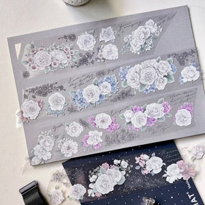 Loi Design White Rose PET tape sample | scrapbook junkjournal stationery