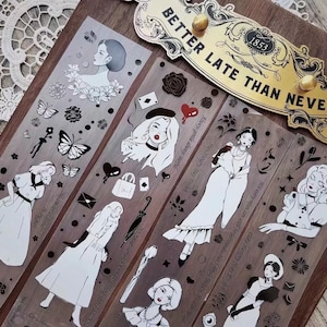 Vintage Girl Black White PET tape sample | 100 cm loop | Card Making Planner Diy Scrapbooking Plan Decoratieve Sticker