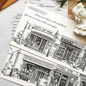 LadyF 05 Washitape « Rue des boutiques rétro vintage » | Échantillon de 200 cm | scrapbooking junkjournaling bricolage collage papeterie