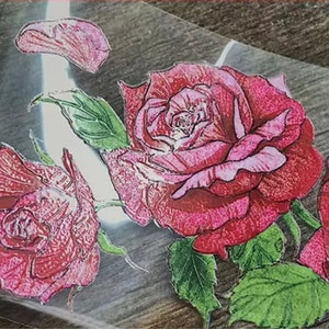 Vintage red roses PET tape sample | 100 cm loop | creative journal materials