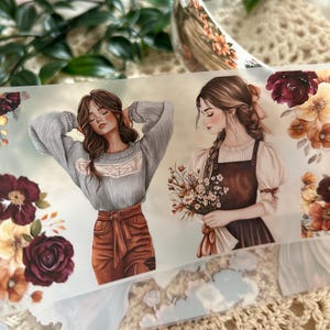 Vintage flower and girl PET tape SAMPLE | 100 cm