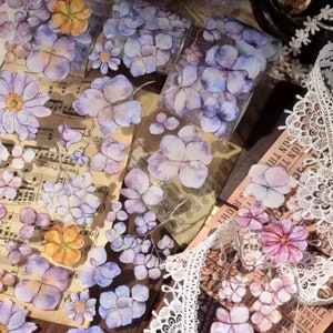 Nastro washi vintage in PET con fiori viola e rosa, campione di scrapbooking e journaling, 150 cm