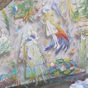 Muestra de cinta PET de hadas pájaro niñas | Bucle de 100 cm | Collage de diario basura para hacer tarjetas y álbumes de recortes