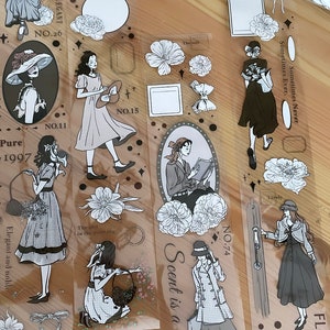 Ragazza vintage nell'immagine campione di nastro PET | scrapbooking junkjournal journaling cancelleria
