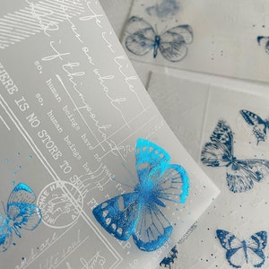 5 fogli di carta velina scorrevole a forma di farfalla | Blu | pacchetto di carta per scrapbooking e journaling spazzatura