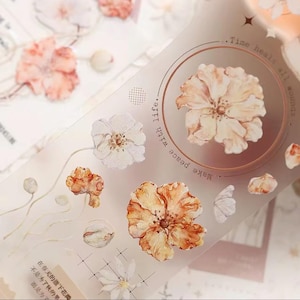 Xiaobaijia Studio Vintage Mistige Bruine Bloem PET tape SAMPLE | 100 cm loop
