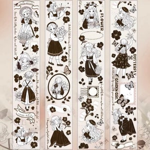 Retro garden girl PET tape sample | 100 cm loop | junk journal scrapbooking decorative sticker