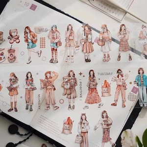 Échantillon de boucle de ruban PET Molly Girls avec ours pour le scrapbooking junkjournaling