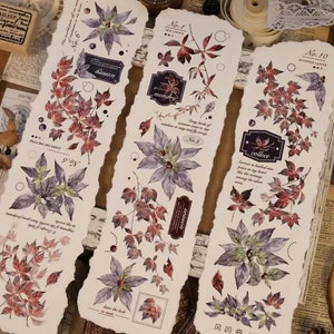 Vintage maple leaves PET tape sample | 150 cm LOOP | creative junk journal stationery