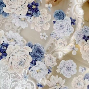 Yier Studio | Nastro in PET con fiore grande vintage rosa peonia blu CAMPIONE | Canna da 100 cm