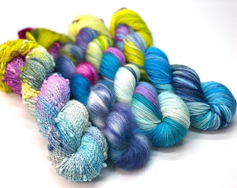 CURIOUS ELIXER, Superwash, 4 Base Options, Variegated, Indie Dyer, Blue, Fuchsia, Chartreuse, Hand Dyed Yarn