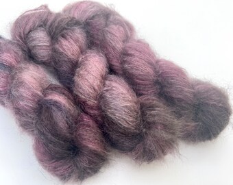 RAISIN, Lace weight Yarn,  Mohair, Silk, Indie Dyed, Tonal, Fluffy, Halo, Purple-Brown