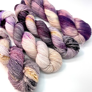 Birthstone Collection FEBRUARY-AMETHYST,4 Base Options, Speckled,Variegated, Indie Dyer, Lavender, Purple, Pink, Toffee, Grey,Hand Dyed Yarn image 1
