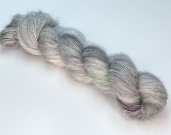 THUNDER CLOUD, Baby Suri Alpaca/Silk, Lace Weight Yarn,  Indie Dyer, Grey, Green, Variegated,Hand Dyed Yarn, Halo