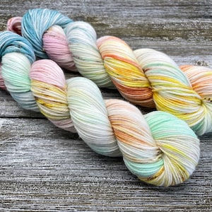 PATISSERIE, Superwash, Speckled, Variegated, Indie Dyer, Mint, Peach, Yellow, Blue, Orange, Hand Dyed Yarn