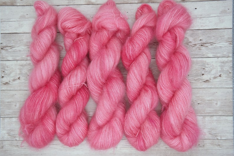 Hand Dyed Yarn-AZALEA on Dreamy Mohair Laceweight Base