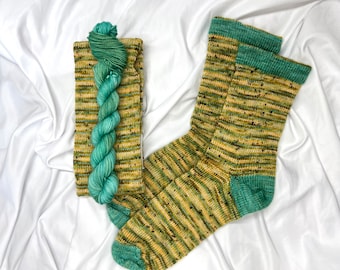 OLIVE TWIST CRANKED, Sock Set,  Superwash, Yellow, Green, Tweed Yarn,  Variegated,Hand Dyed Yarn