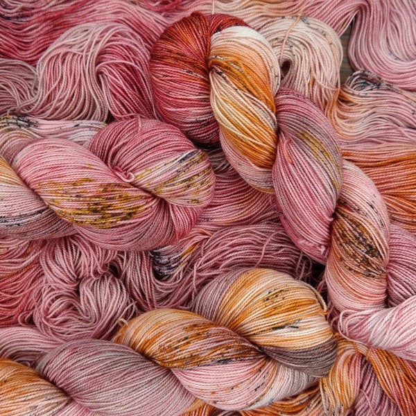 SUNSHINE STATE , 2-ply, Superwash Merino Wool, Fingering Weight Yarn, Sock Yarn, Indie Dyer, Pink, Orange,Hand Dyed Yarn