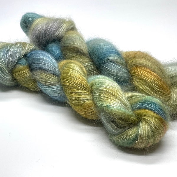 PEKIN BLUE,  Mohair, Silk, Lace weight, Indie Dyer, Single Ply, Blue, Toffee, Brown, Variegated,Hand Dyed Yarn