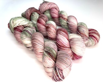 VINTAGE SANTA SUIT,  Speckled, Variegated, Indie Dyer, Pink, Red, Green, Lavender Blue. Hand Dyed Yarn