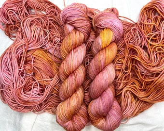 Citrus Collection:PINK GRAPEFRUIT,  Superwash, 2 Base Options, Speckled, Variegated, Indie Dyer, Pink, Orange, Hand Dyed Yarn