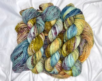 BEACH VIBES, Superwash, Single Ply, Variegated, Aqua, Yellow, Green, Indie Dyer,