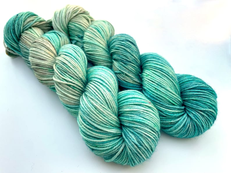 Birthstone Collection DECEMBER-TURQUOISE, Superwash, Diamond DK, Speckled, Variegated, Indie Dyer, Turquoise, Toffee, Hand Dyed Yarn image 1