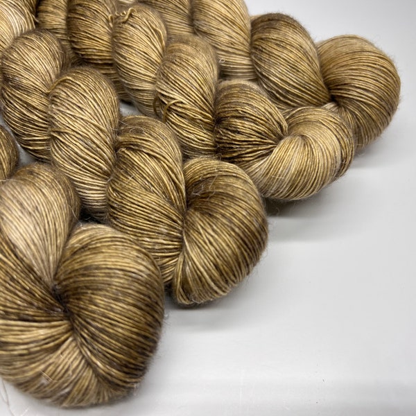 FLAX, Fingering Weight, Single Ply, Superwash Merino/Linen Blend,Indie Dyer, Tan, Brown Wheat, Hand Dyed Yarn