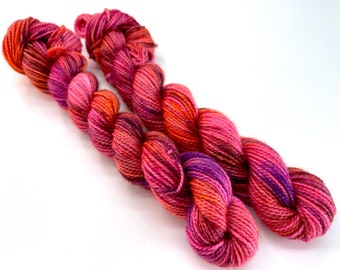 APPLE SEASON, Mini Skein, Fingering Weight Yarn or dk weight, Full Skein DK, Red, Orange, Pink, Purple, Variegated, Hand Dyed Yarn