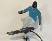 kinetic sculpture - handmade - metal - rustic patina- fun-  ski - snowboard - motion