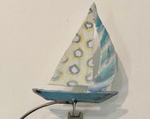 kinetic sculpture - handmade - metal - rustic patina- fun - Sailboat -  motion