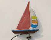 kinetic sculpture - handmade - metal - rustic patina- fun - Sailboat -  motion