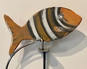 kinetic sculpture - handmade - metal - rustic patina- fun - Fish - motion