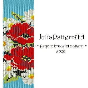 Daisies and Poppy Odd count peyote bracelet patterns PDF Flower beaded bracelet patterns DIY Seed bead patterns