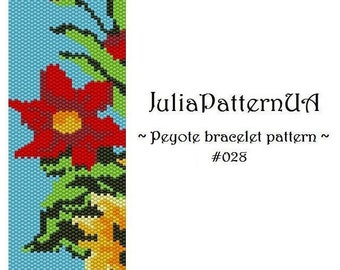 Yellow and Red flower Beaded bracelet patterns PDF Floral Odd count peyote bracelet patterns DIY Seed bead patterns